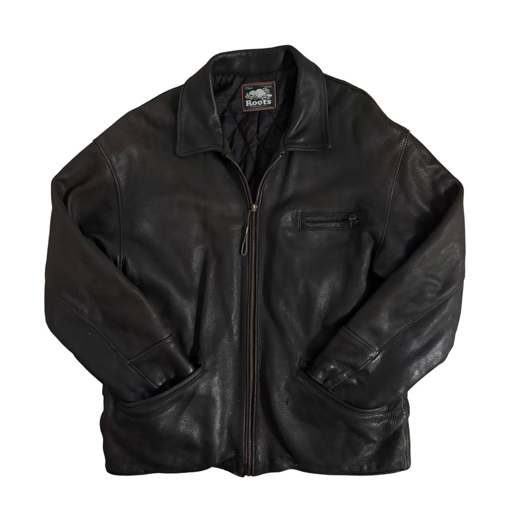 Roots Dark Leather Bomber Jacket